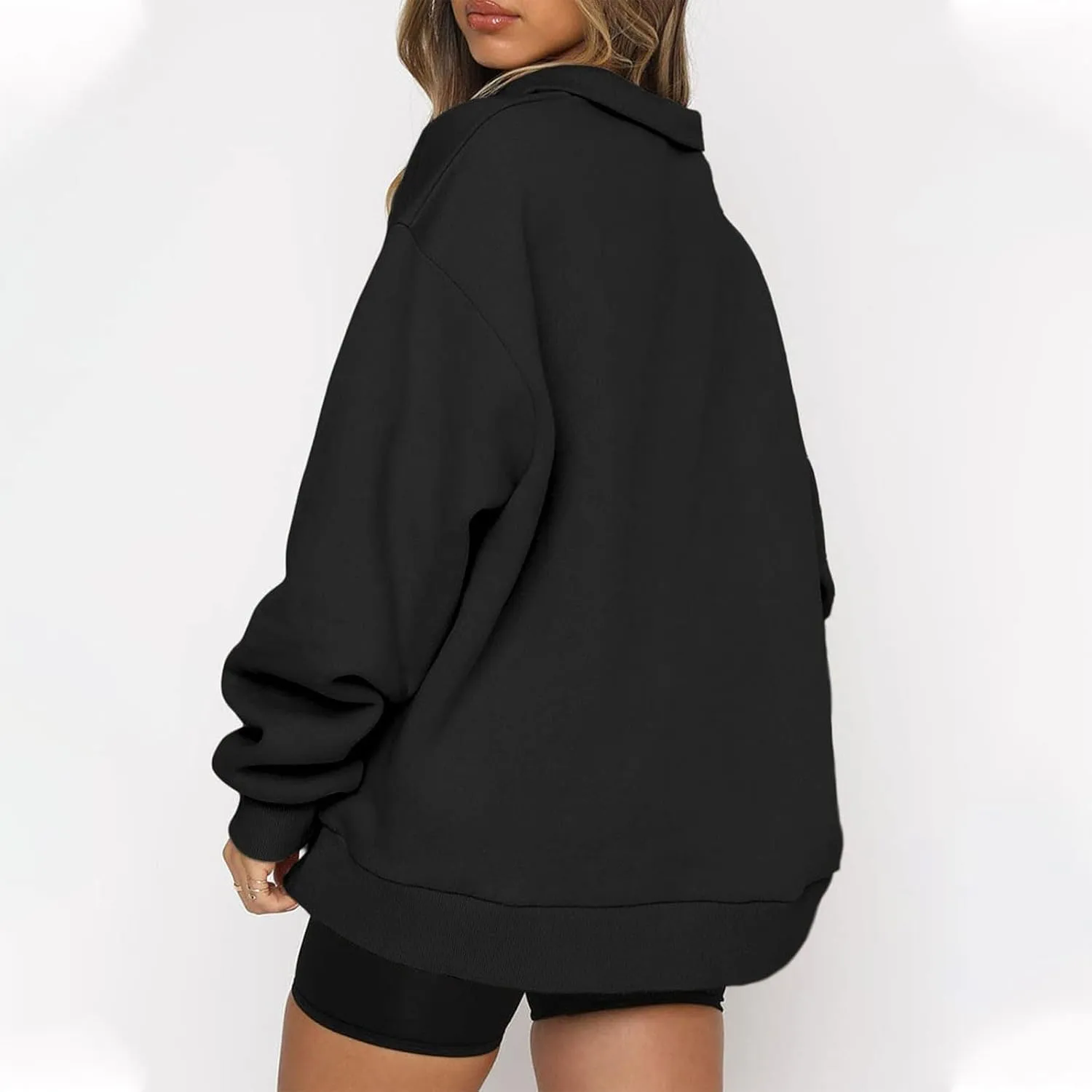 Quarter Zip Sweatshirt Women Oversized Zip Up Hoodie 1/4 Zip Fleece Pullover Long Sleeve Sweater Preppy Sweatshirts