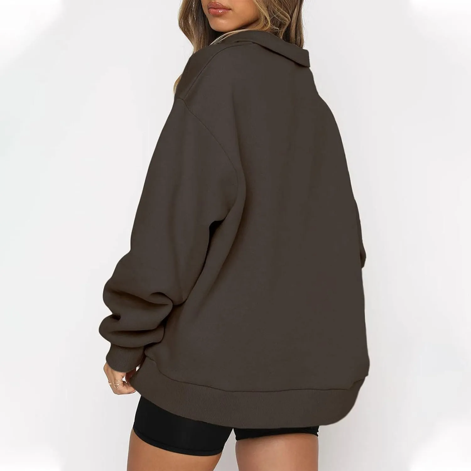 Quarter Zip Sweatshirt Women Oversized Zip Up Hoodie 1/4 Zip Fleece Pullover Long Sleeve Sweater Preppy Sweatshirts