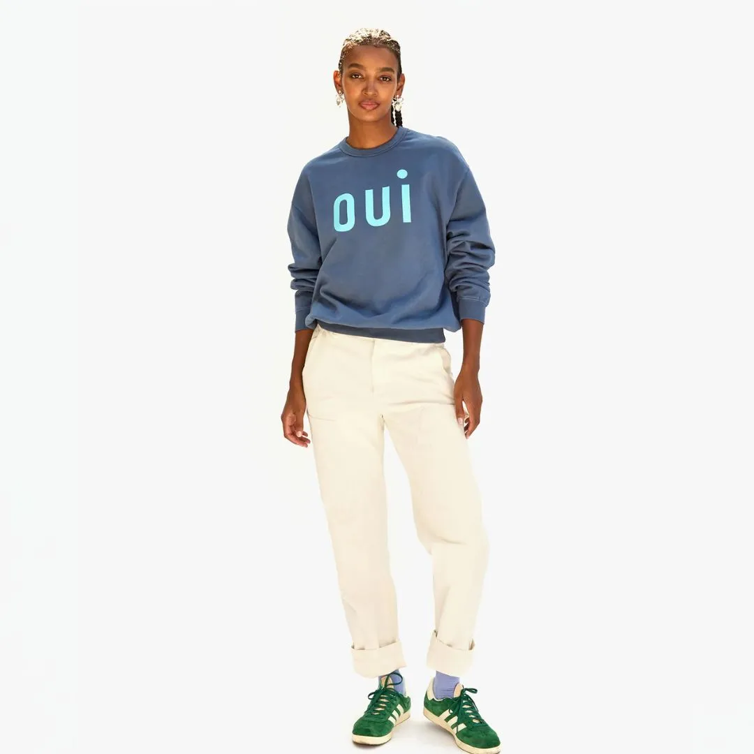 "Oui" Oversized Sweatshirt (Faded Navy)