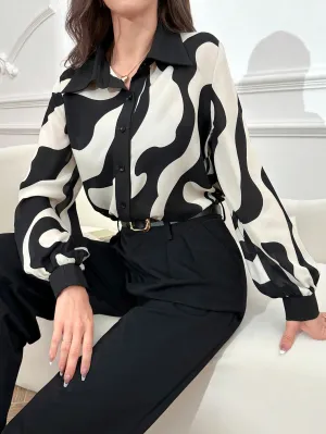 SHEIN Mulvari Women's Random Print Casual Long Sleeve Shirt