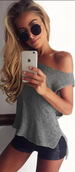Sleeveless Scoop Irregular Short Pure Color Knit Vest