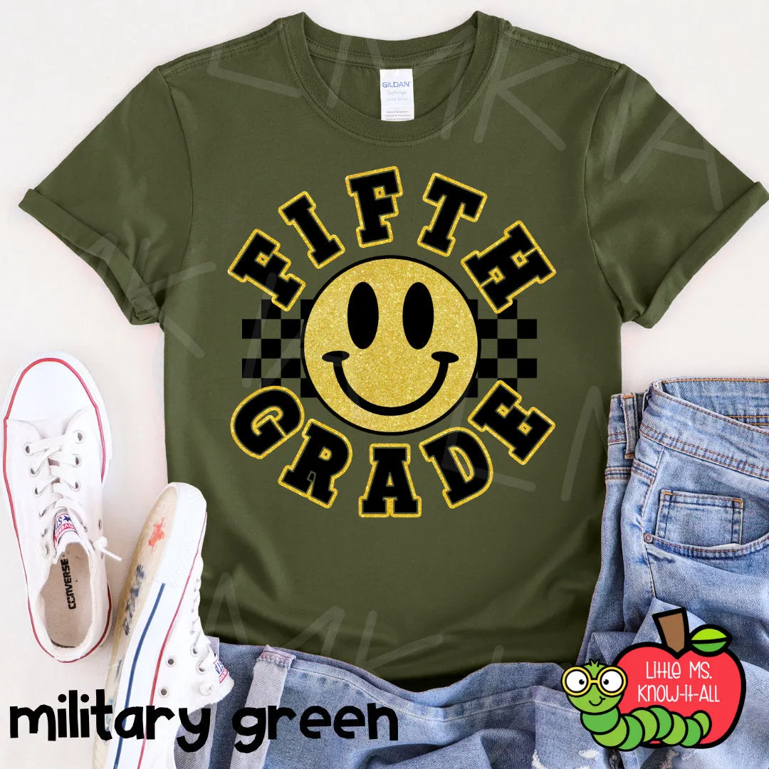 Smiley Emoji Retro Checkered Grade Level Teacher Team T-Shirts