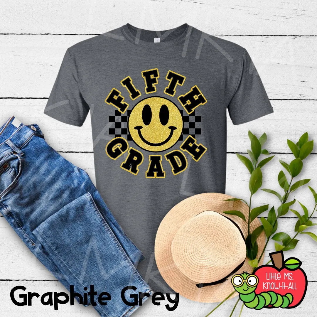 Smiley Emoji Retro Checkered Grade Level Teacher Team T-Shirts