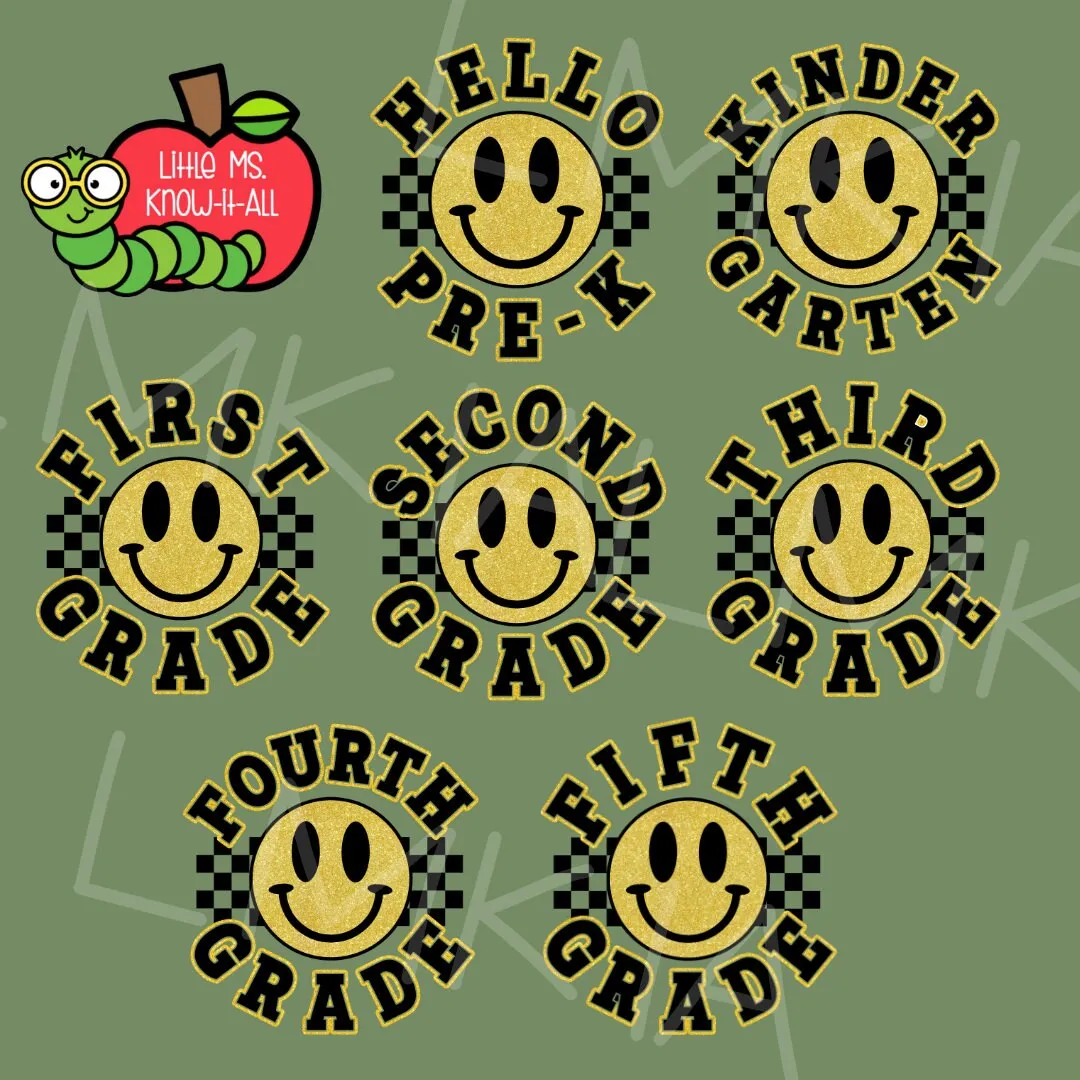 Smiley Emoji Retro Checkered Grade Level Teacher Team T-Shirts