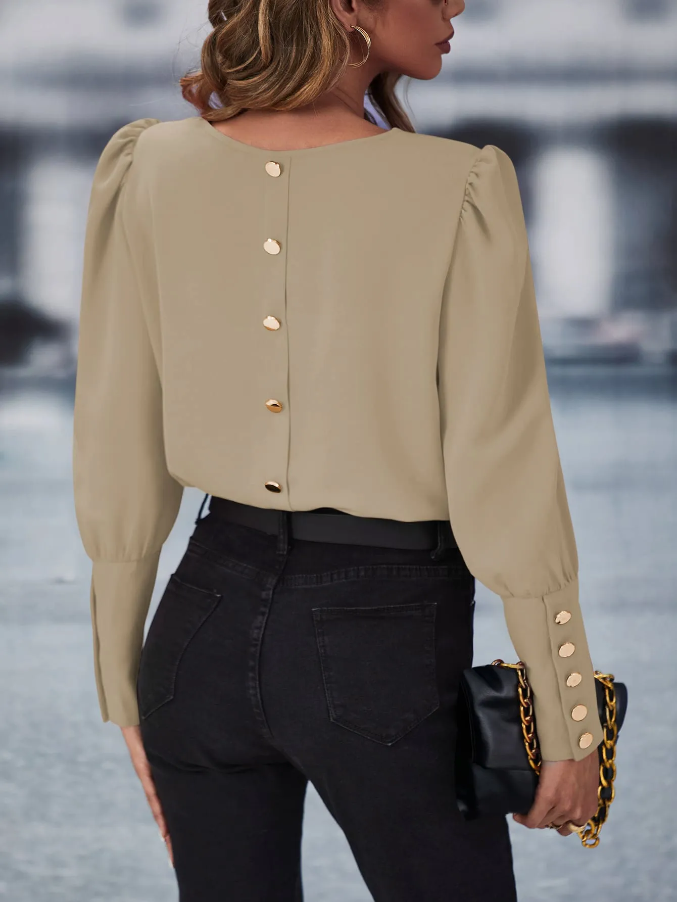 Solid Button Back Blouse