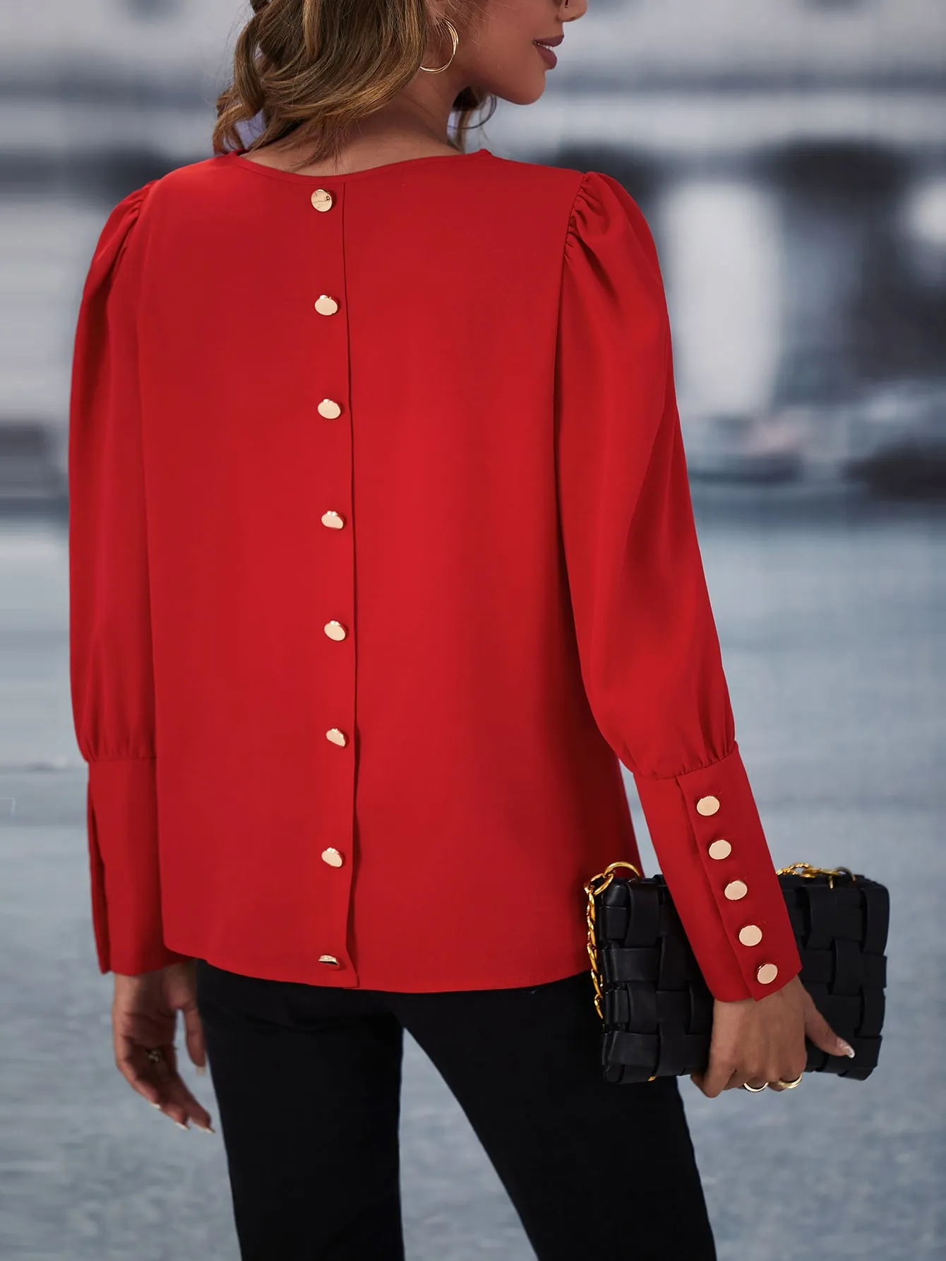 Solid Button Back Blouse