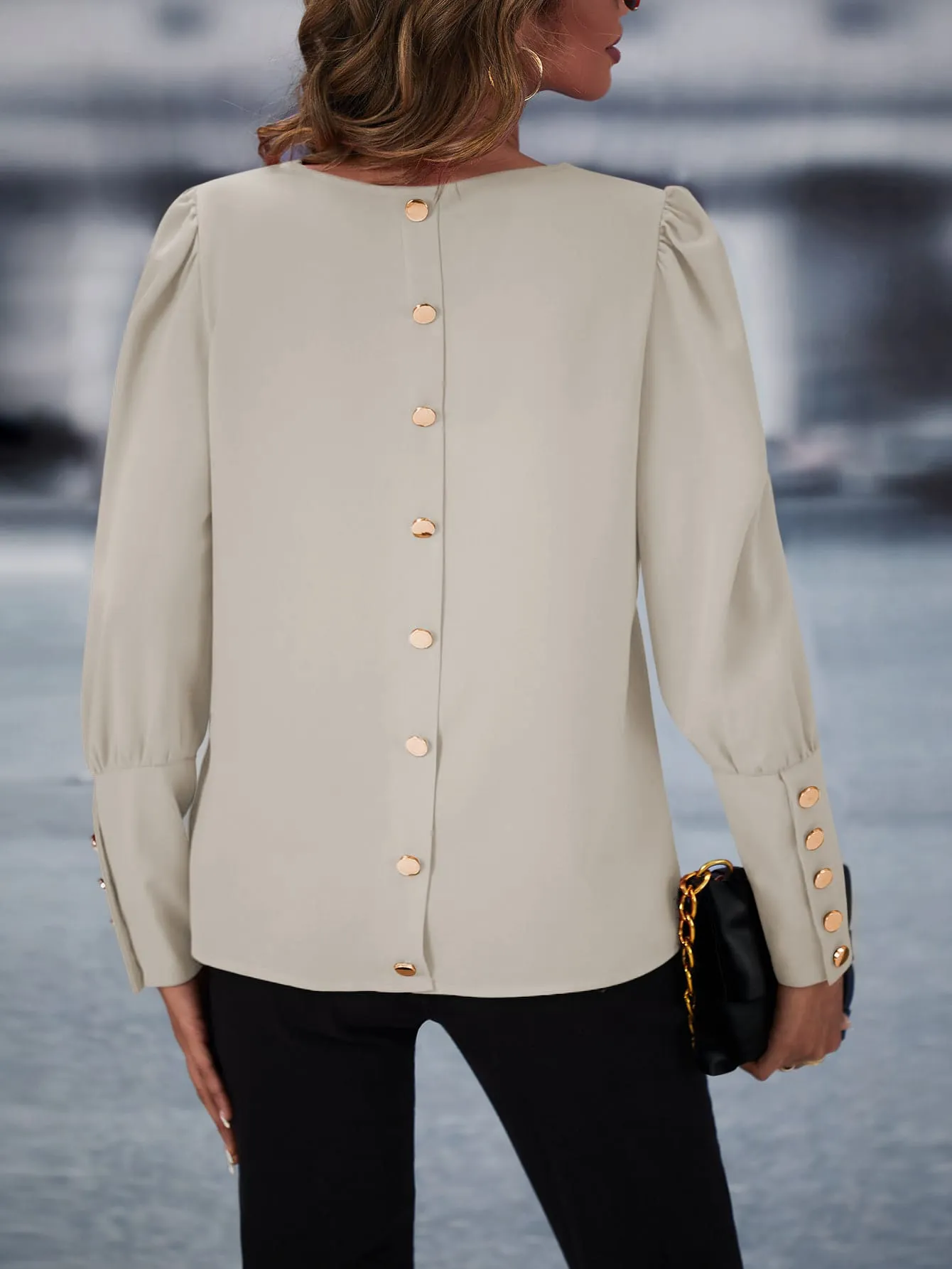 Solid Button Back Blouse