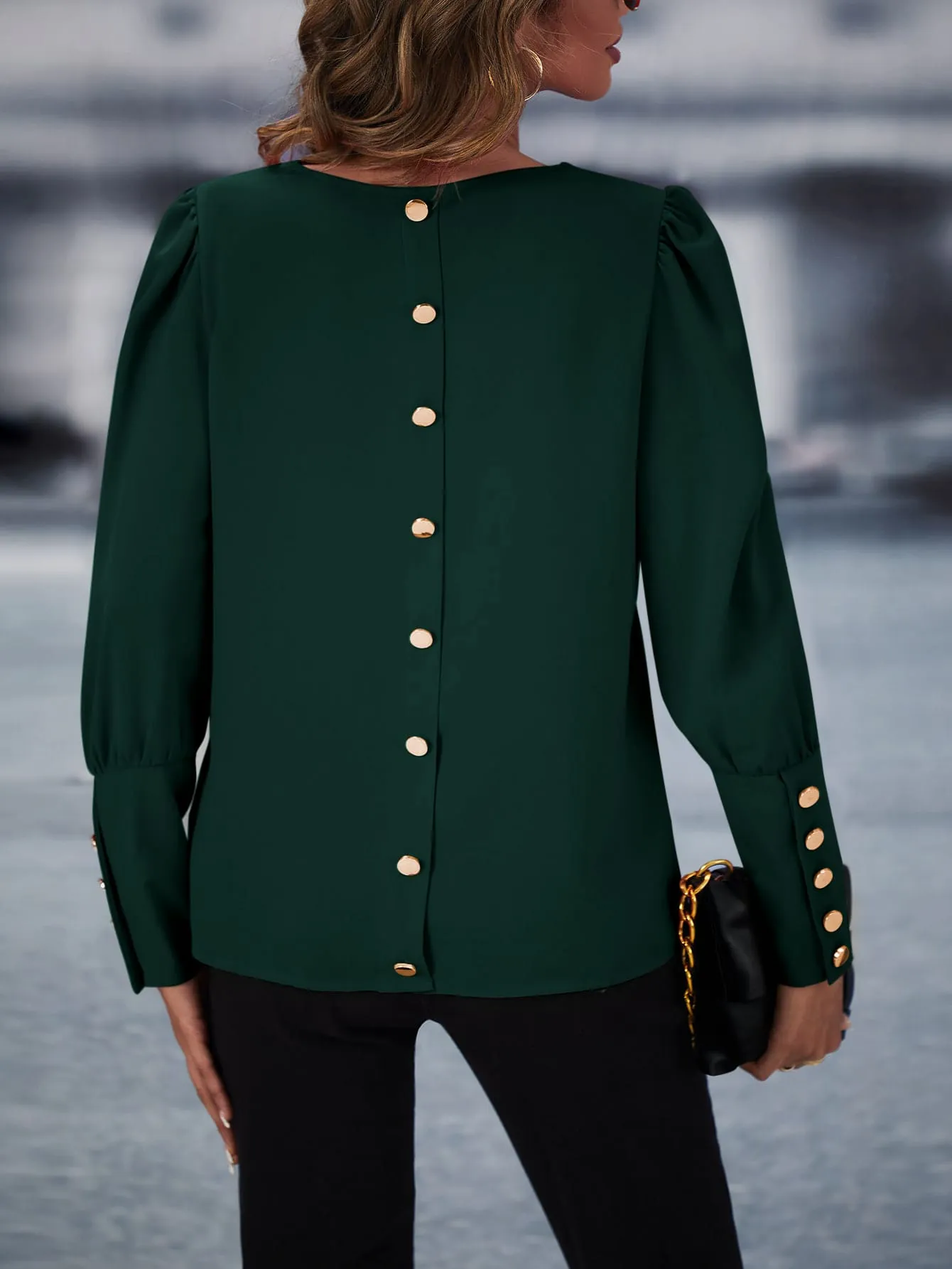 Solid Button Back Blouse