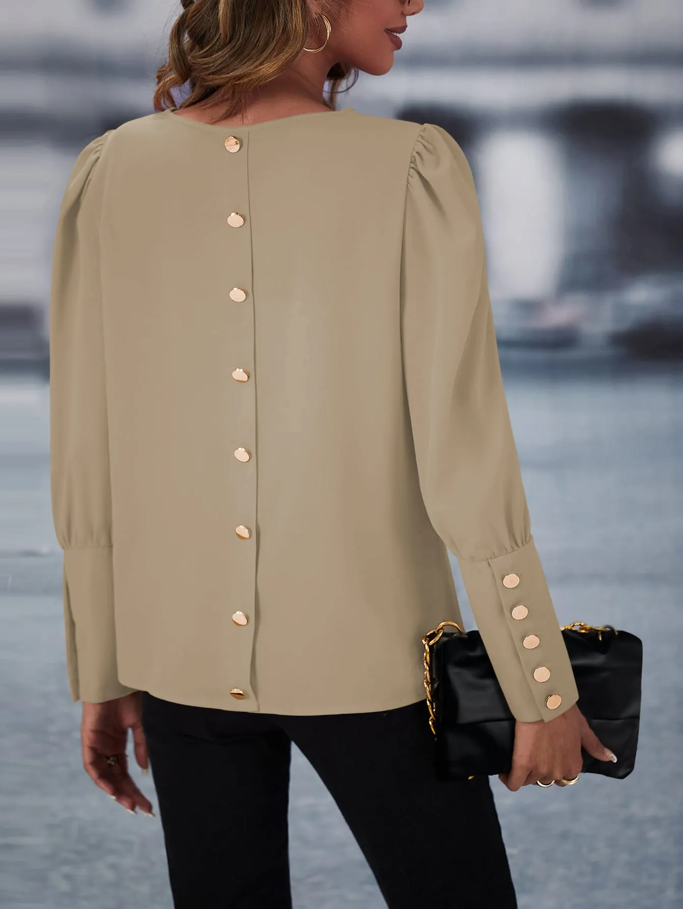 Solid Button Back Blouse