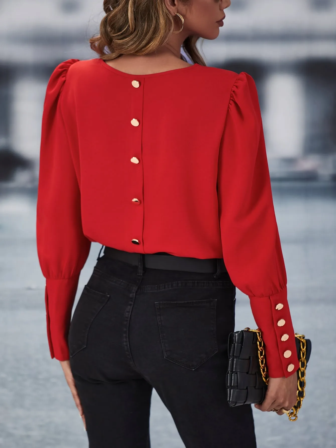 Solid Button Back Blouse