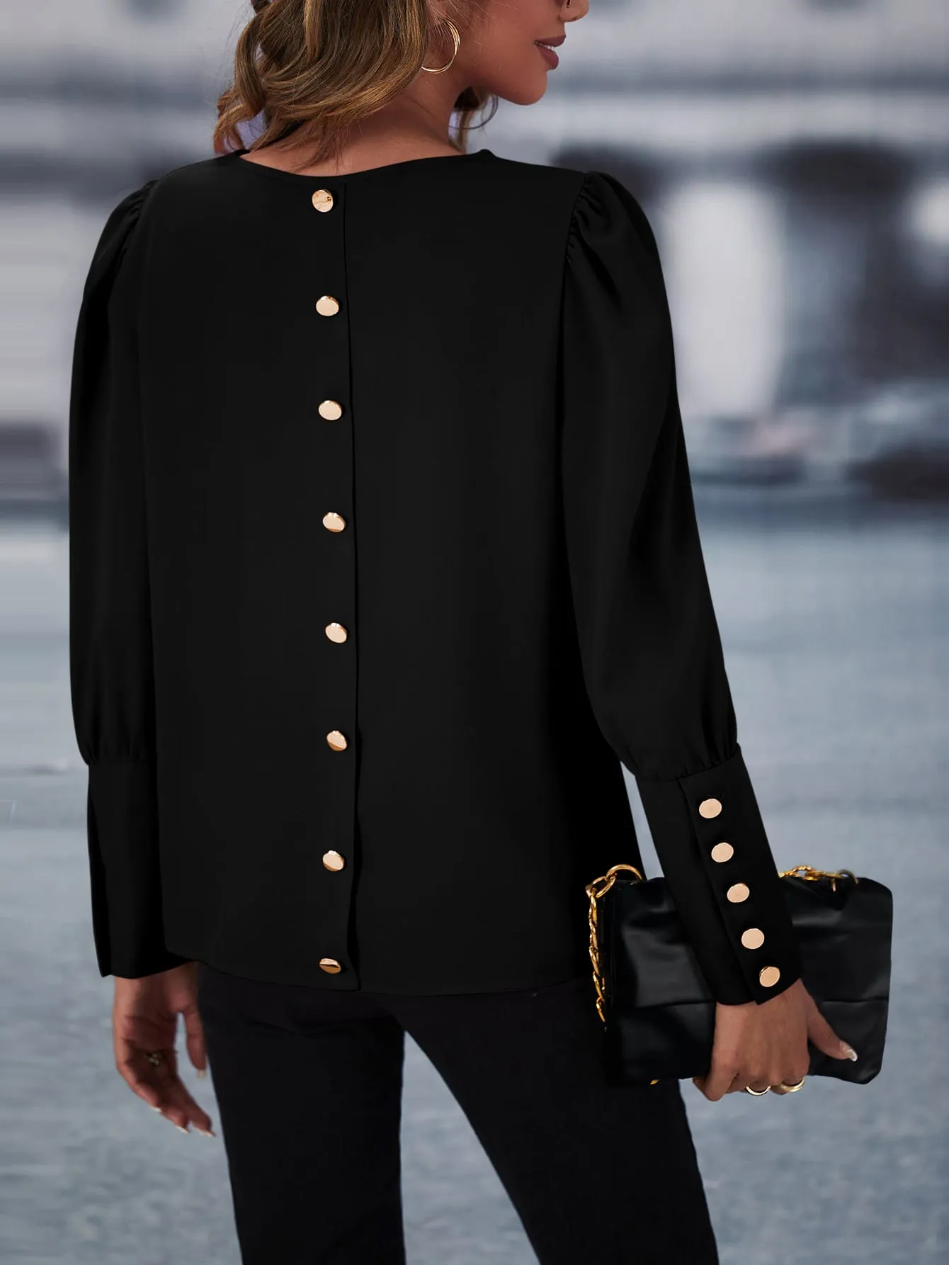 Solid Button Back Blouse