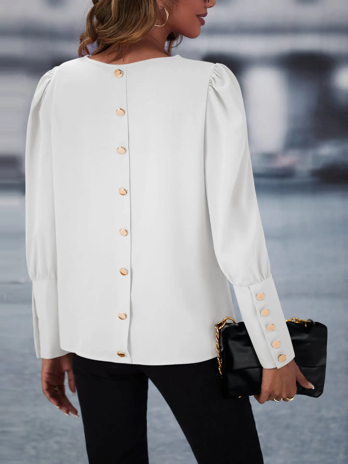 Solid Button Back Blouse