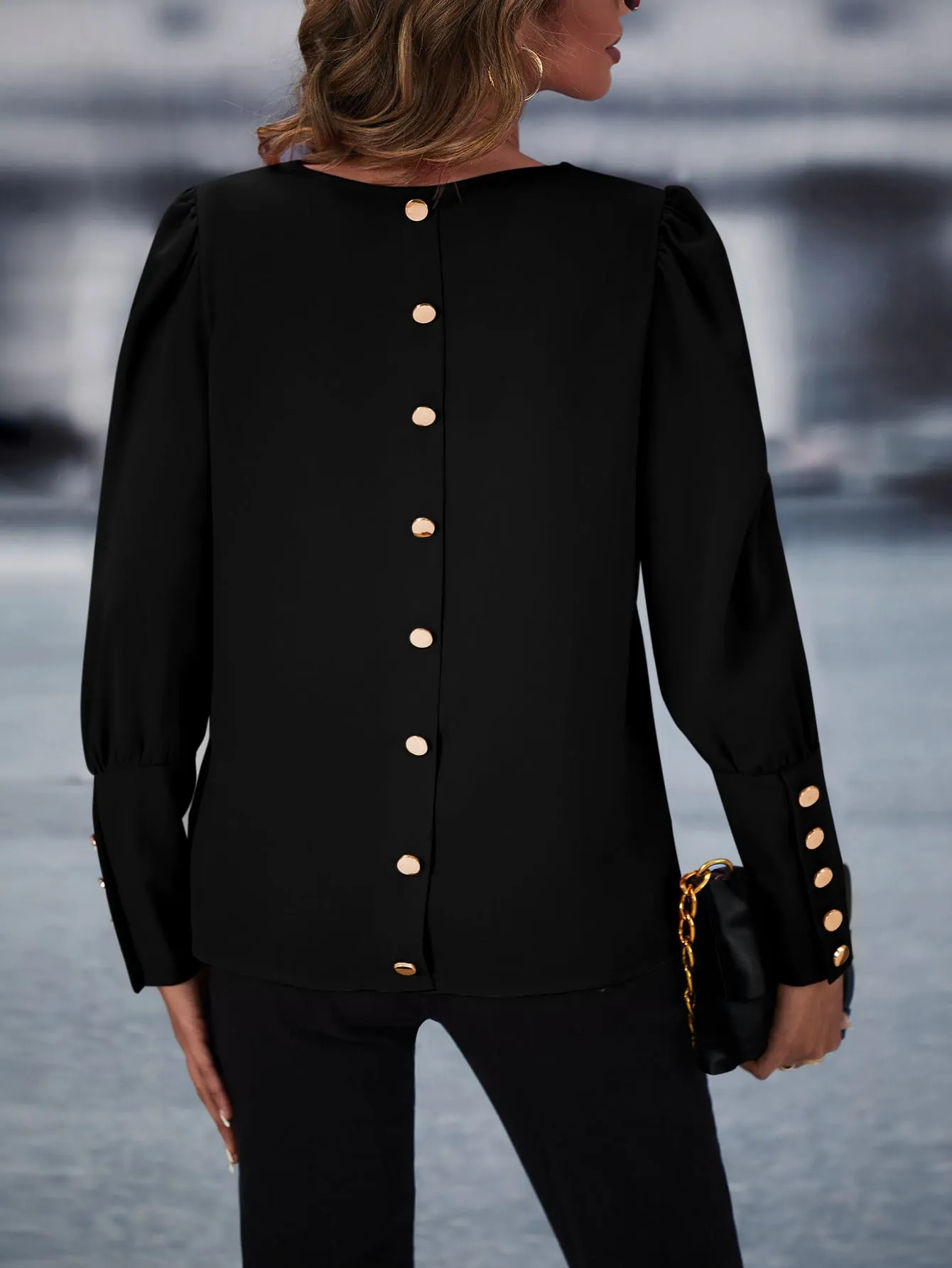 Solid Button Back Blouse