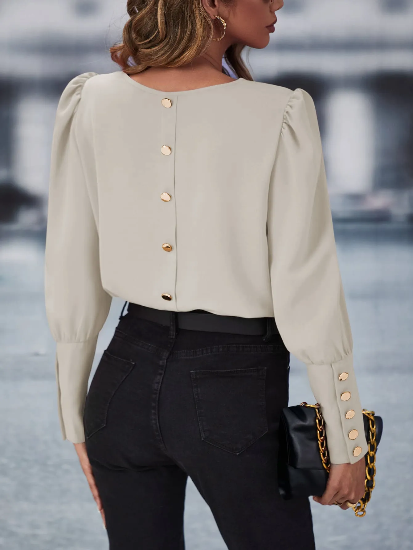 Solid Button Back Blouse