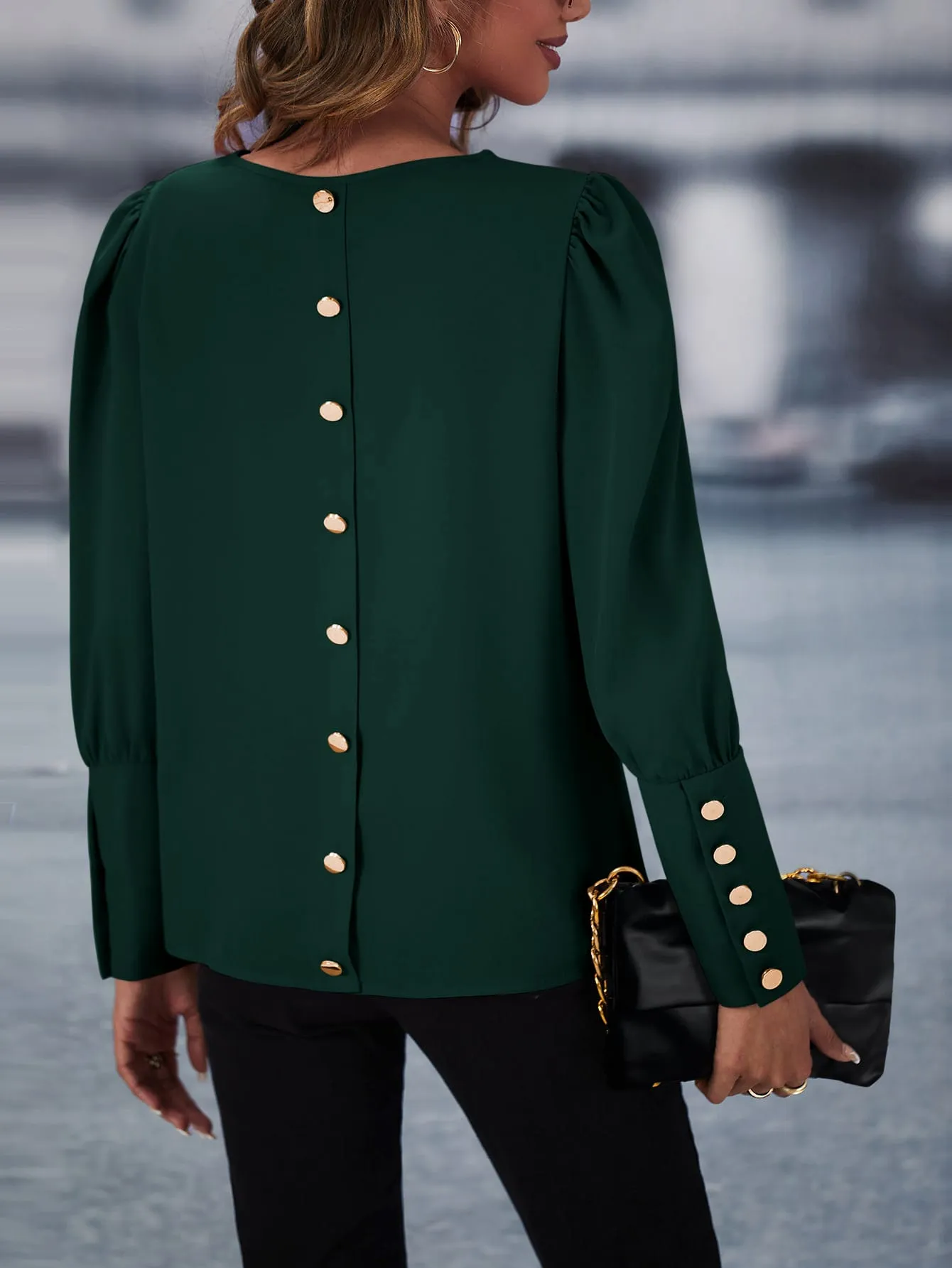 Solid Button Back Blouse