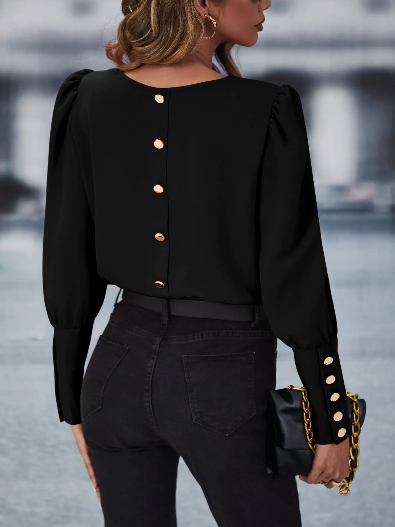 Solid Button Back Blouse