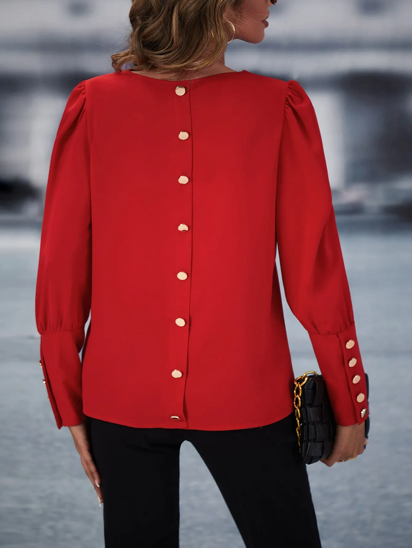 Solid Button Back Blouse