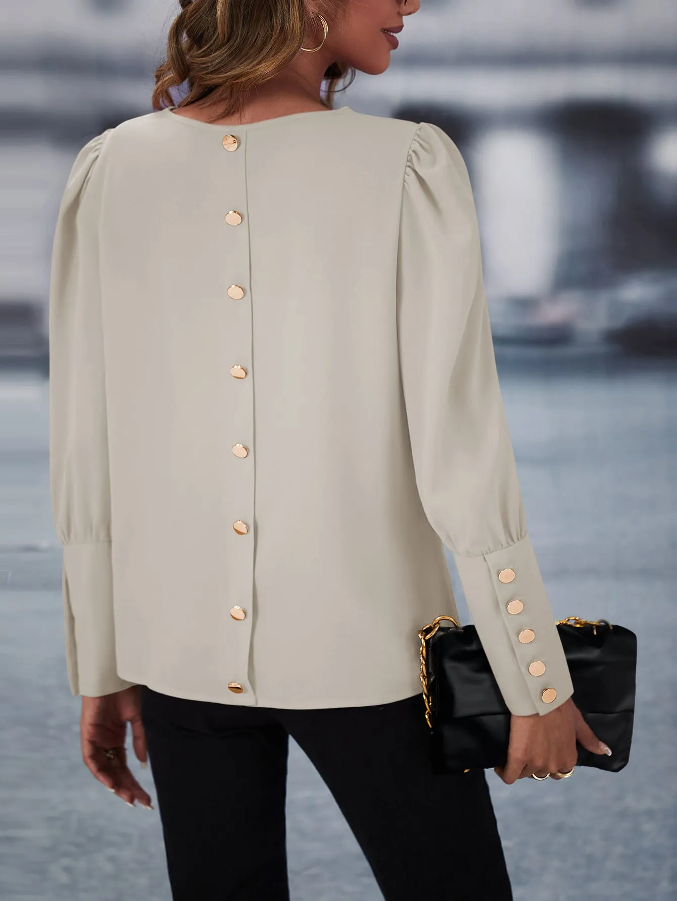 Solid Button Back Blouse