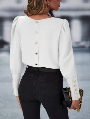 Solid Button Back Blouse