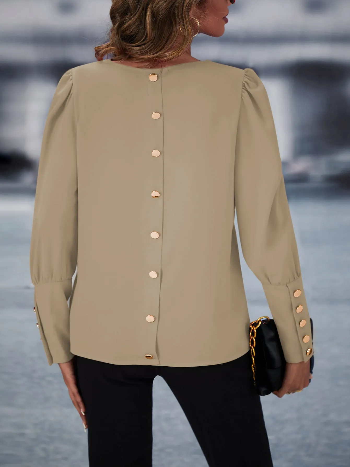 Solid Button Back Blouse