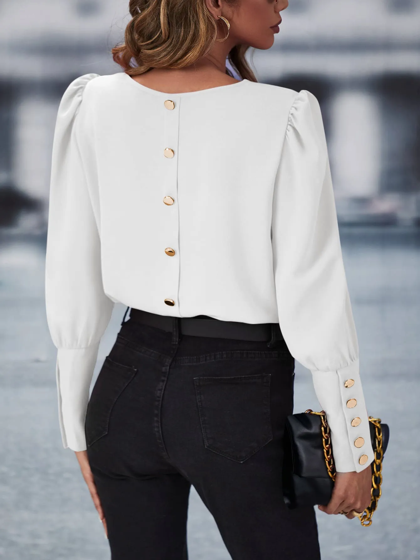 Solid Button Back Blouse