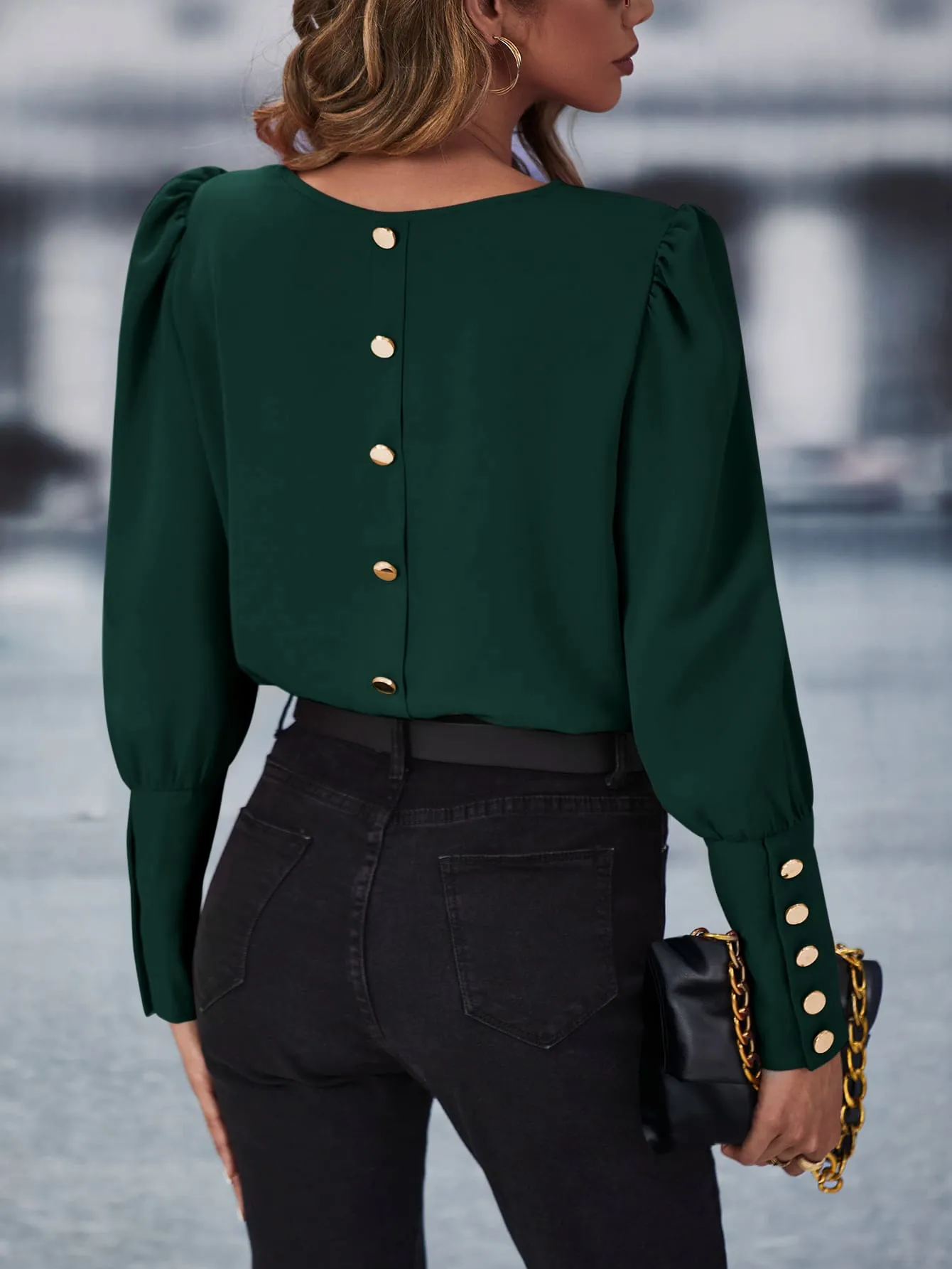 Solid Button Back Blouse