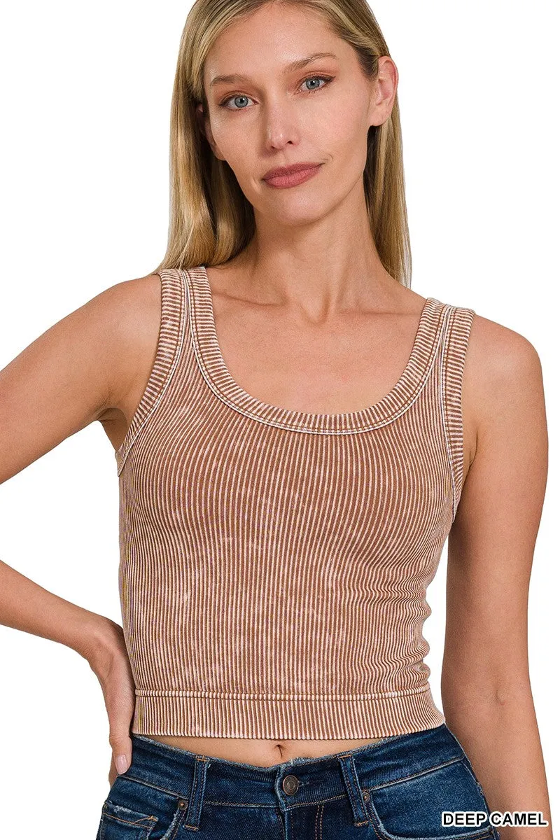 Stone Washed Ribbed Seamless Tank Top*