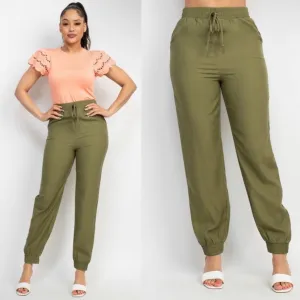 Stylish Babe Olive Green High-Waisted Jogger Pants for Women  Casual & Chic Drawstring Pants