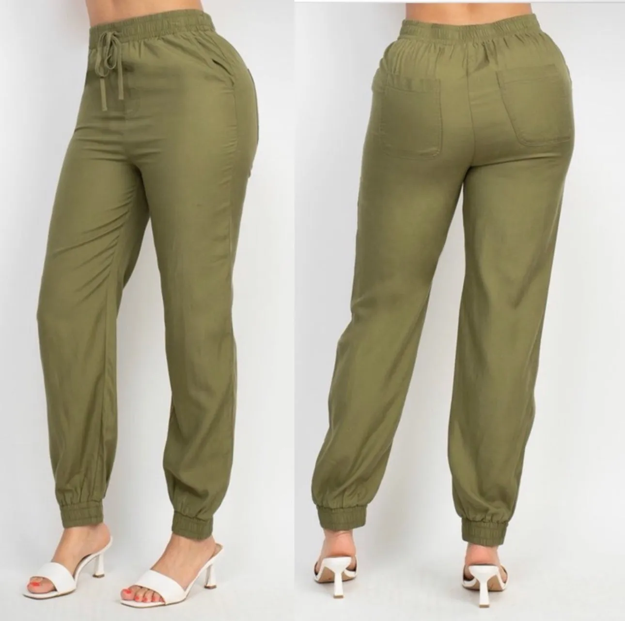 Stylish Babe Olive Green High-Waisted Jogger Pants for Women  Casual & Chic Drawstring Pants