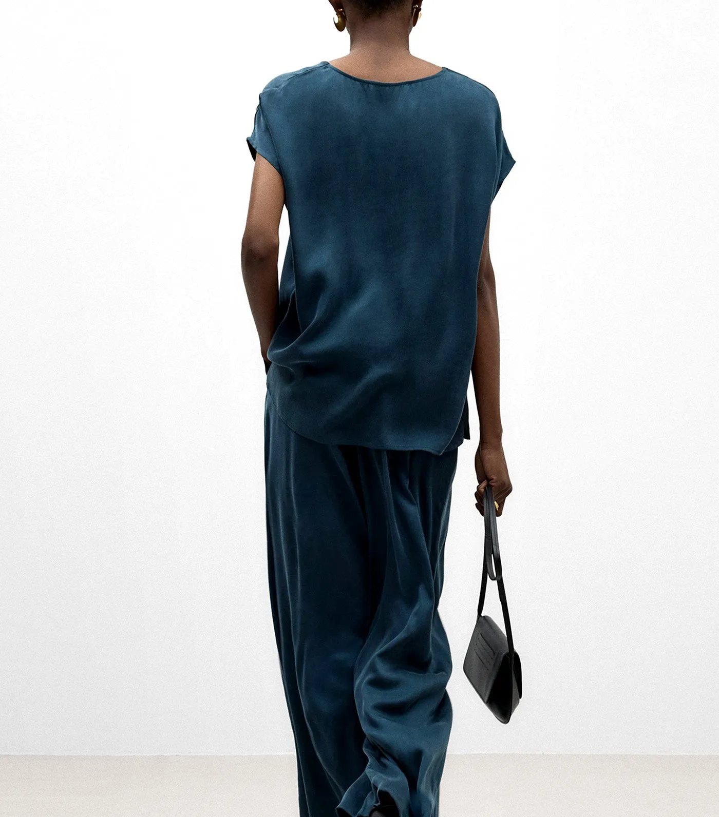 V-Neck Top Petrol Blue