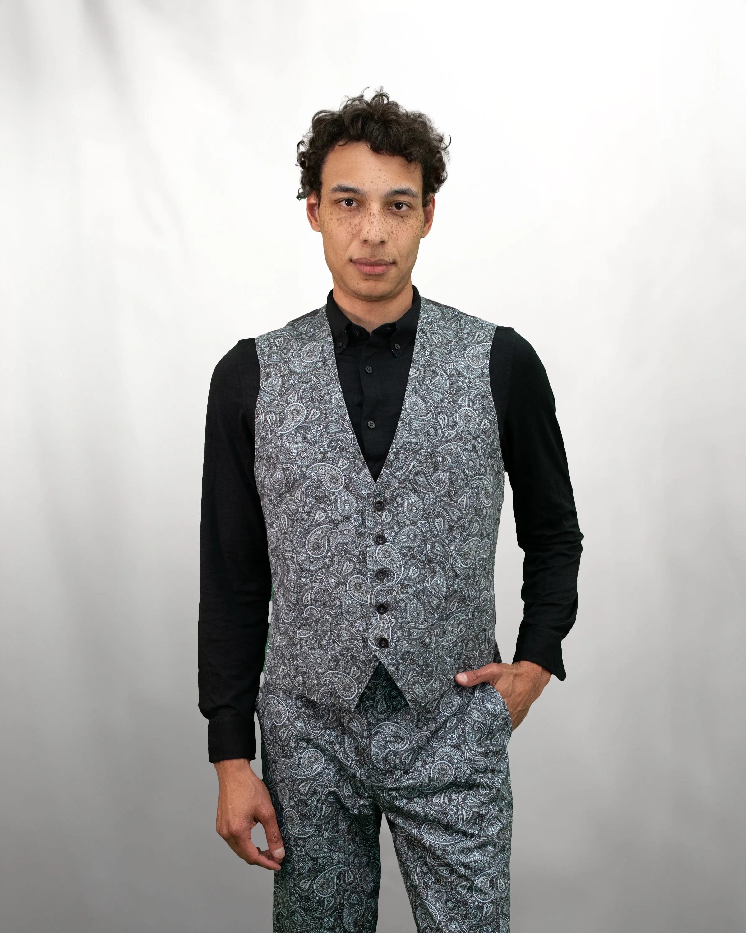 WILBUR  TRIBUNE PAISLEY WAISTCOAT VEST - GREY
