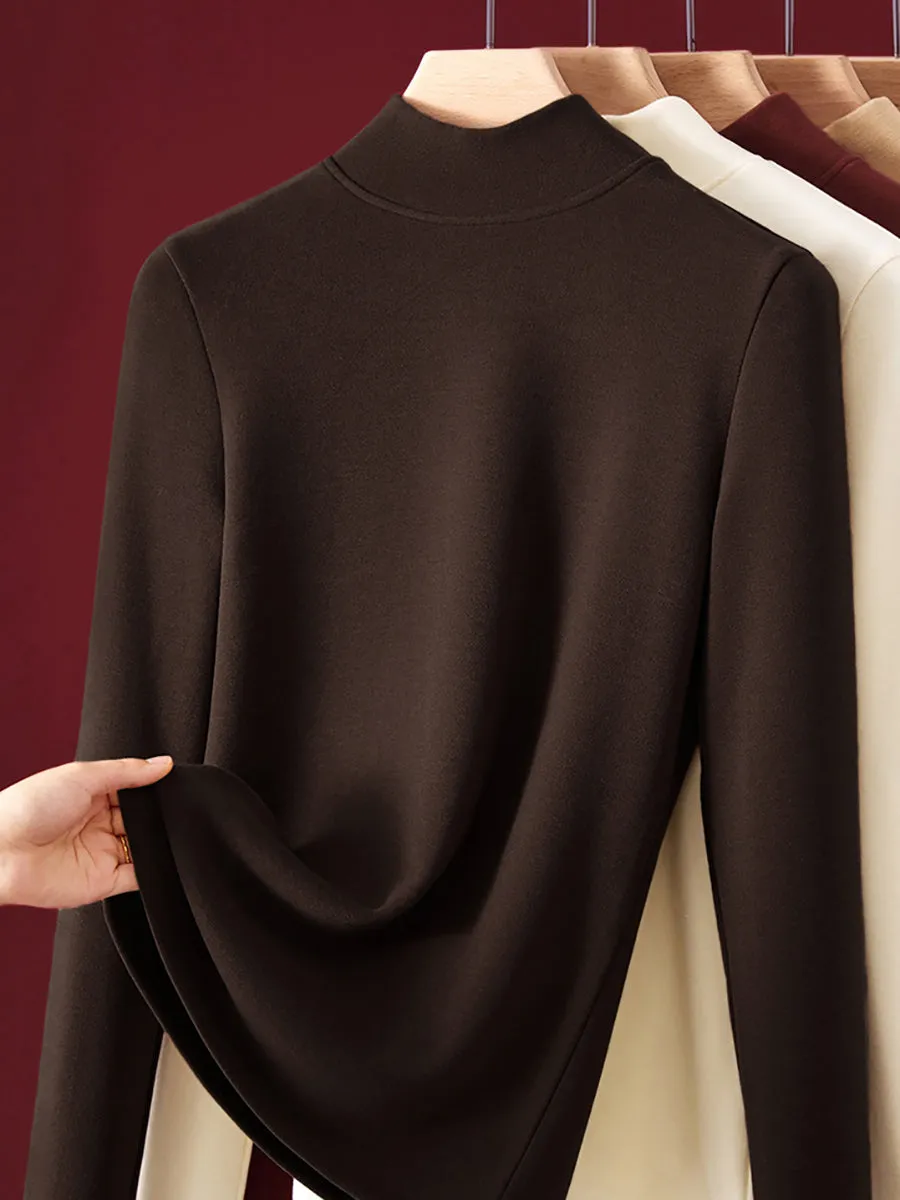 Women Autumn Casual Warm Fleece-lined Half Turtleneck Blouse