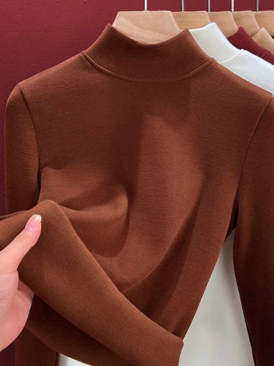 Women Autumn Casual Warm Fleece-lined Half Turtleneck Blouse