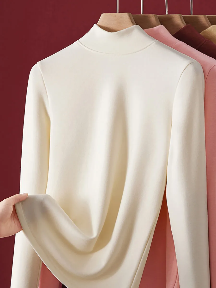 Women Autumn Casual Warm Fleece-lined Half Turtleneck Blouse
