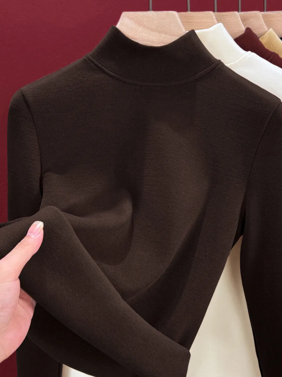 Women Autumn Casual Warm Fleece-lined Half Turtleneck Blouse