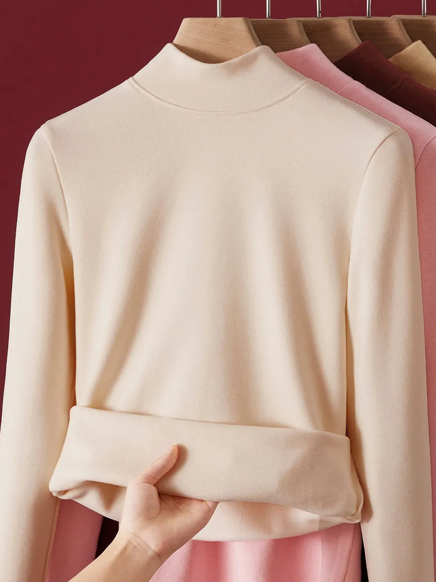 Women Autumn Casual Warm Fleece-lined Half Turtleneck Blouse