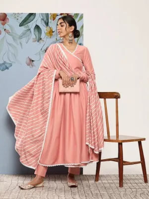 Women Leheriya Angrakha Kurta With Trousers & Dupatta