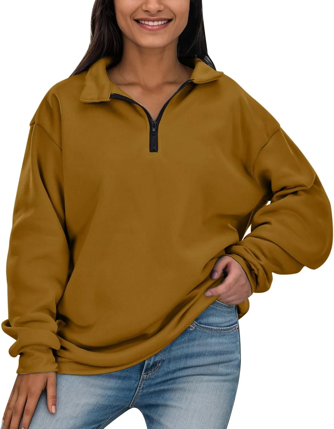 Womens Half Zip Sweatshirts Oversized Plain Trendy Long Sleeve Quarter Zip Pullover Hoodies 2024 Fall Outfits