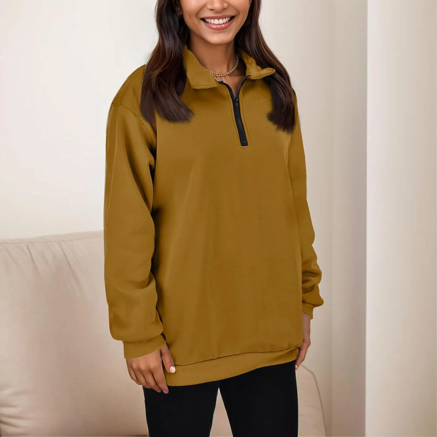 Womens Half Zip Sweatshirts Oversized Plain Trendy Long Sleeve Quarter Zip Pullover Hoodies 2024 Fall Outfits