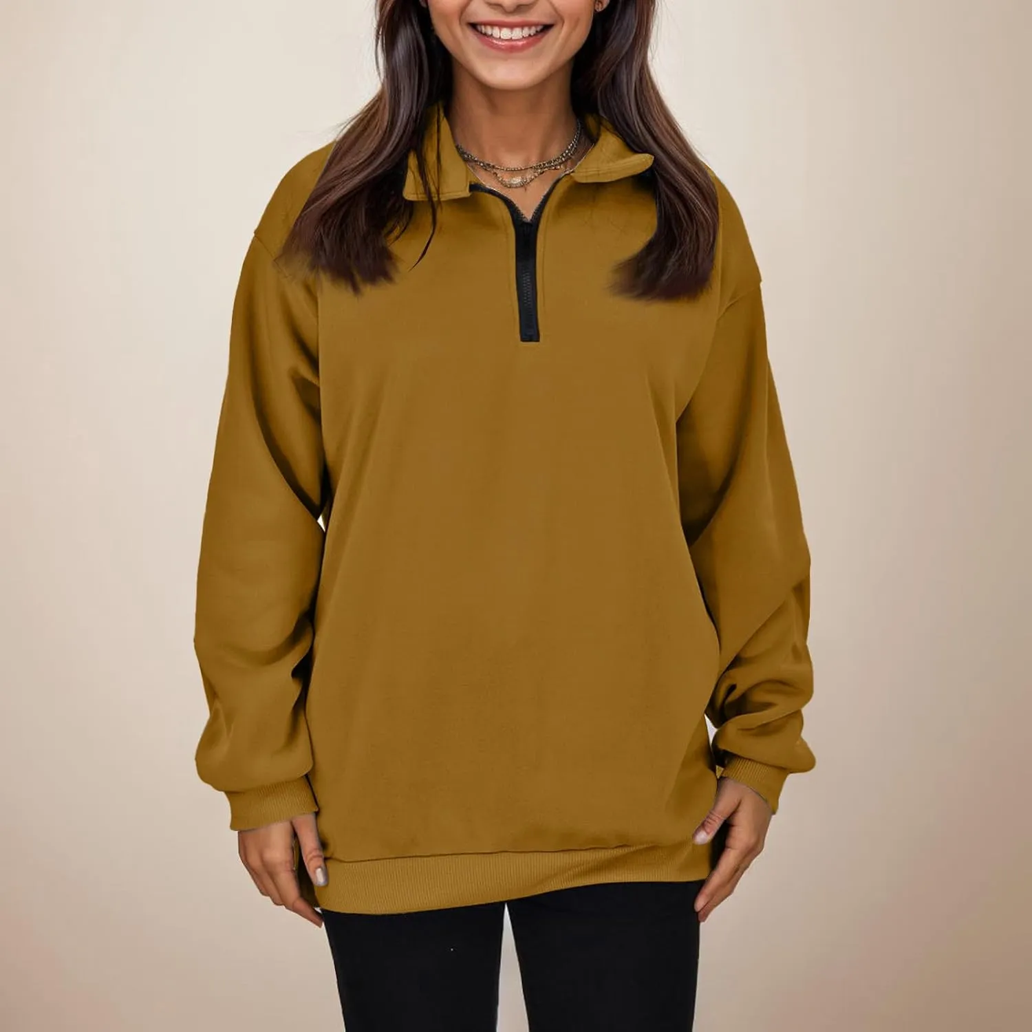 Womens Half Zip Sweatshirts Oversized Plain Trendy Long Sleeve Quarter Zip Pullover Hoodies 2024 Fall Outfits