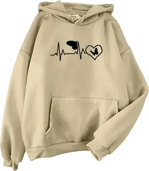 Women's Hoodies Pullover Cute Heart Sweatshirts Long Sleeve Tops with Pockets Loose Hooded Oversized Outerwear