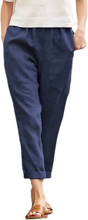 Women's Linen Summer Y2K Streetwear Pants High Waist Baggy Stretchy Loose Fit Pants Trendy