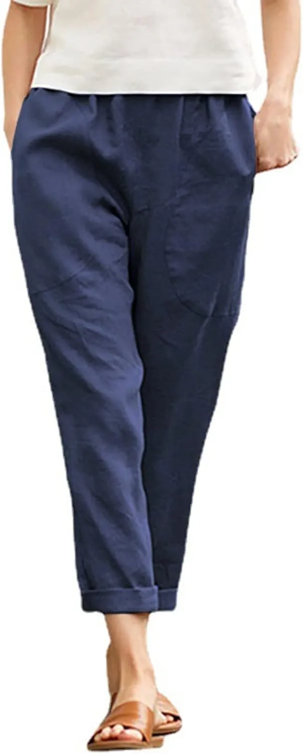 Women's Linen Summer Y2K Streetwear Pants High Waist Baggy Stretchy Loose Fit Pants Trendy
