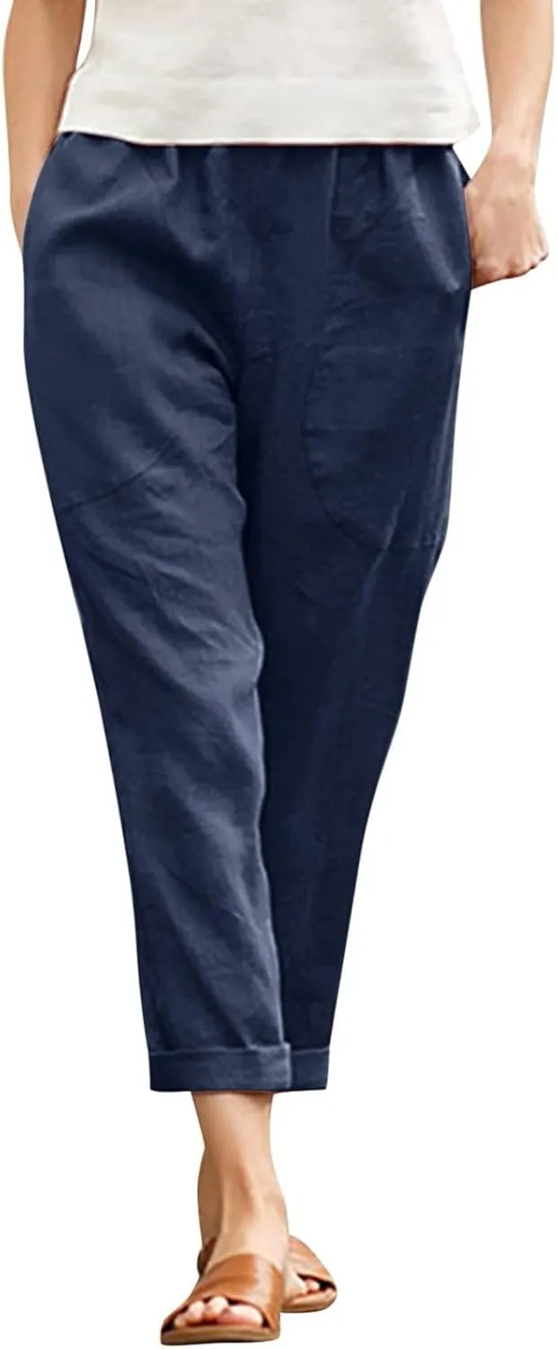 Women's Linen Summer Y2K Streetwear Pants High Waist Baggy Stretchy Loose Fit Pants Trendy