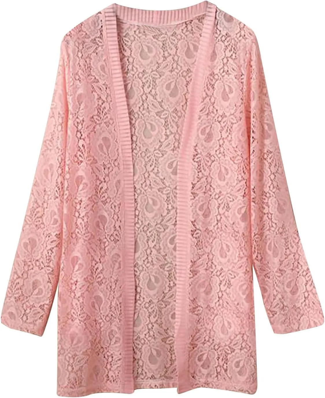 Women's Summer Lightweight Lace Cardigans Open Front 3/4 Sleeve Sheer Crochet Sweaters Cover Up Shrugs Kimono