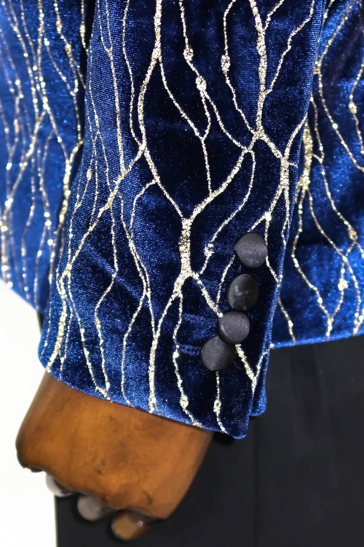 WSS Gold Patterned Navy Blue Men Prom Blazer  - Singen